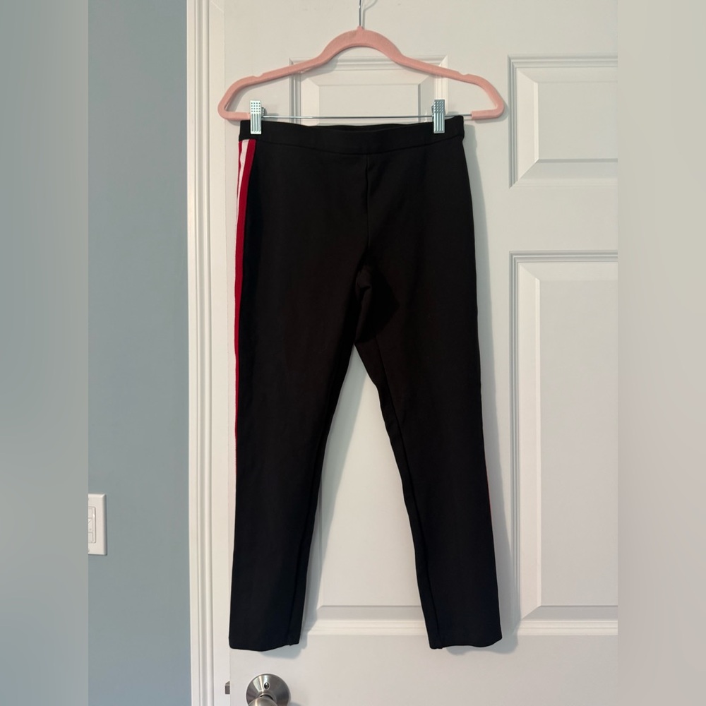 Aqua Women’s Black Leggings with red and white stripe